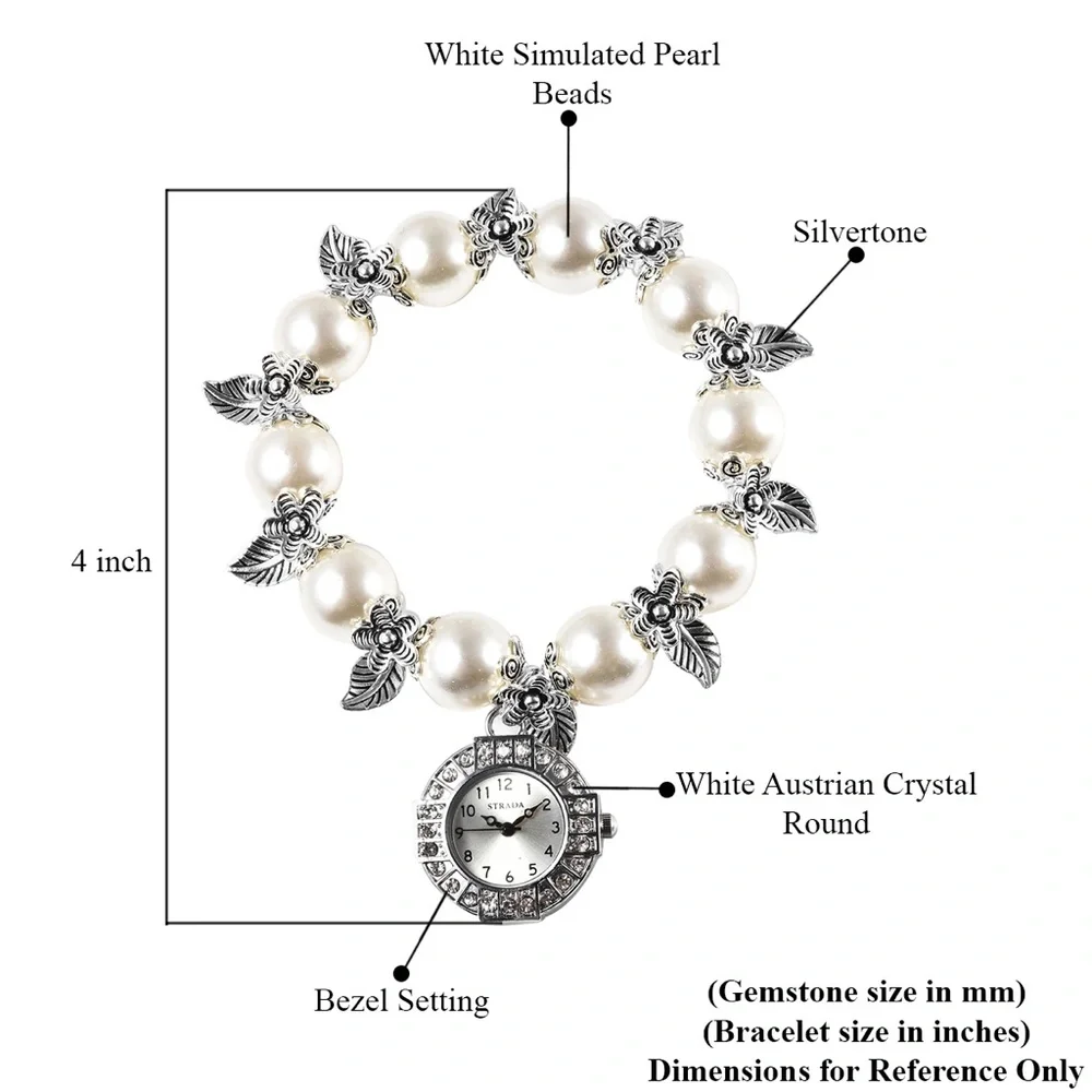 White Simulated Pearl Stretch Bracelet Watch